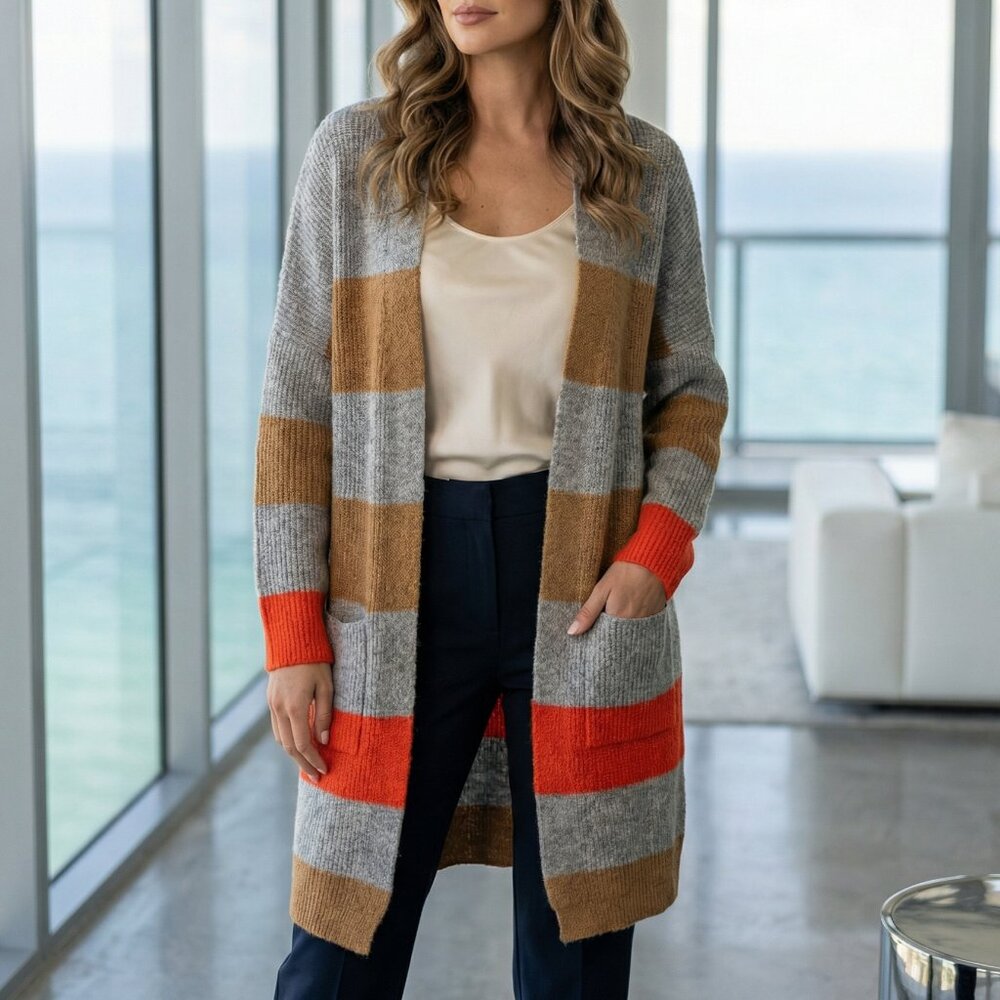 $323 SITA MURT long cardigan sweater alpaca blend striped 38 / M
